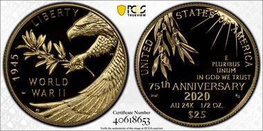 2020-W $25 End of World War II 75th Anniv. PR70DCAM