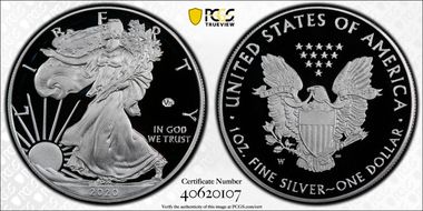 2020-W  $1 Silver Eagle - v75 Privy First Strike Thomas Cleveland Flag PR70DCAM