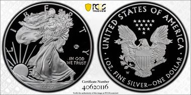 2020-W  $1 Silver Eagle - v75 Privy First Strike Thomas Cleveland Flag PR70DCAM