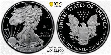 2020-W  $1 Silver Eagle - v75 Privy First Strike PR70DCAM