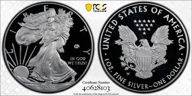2020-W  $1 Silver Eagle - v75 Privy First Strike PR69DCAM