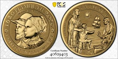 2020-W $10 Mayflower 400th Anniversary Reverse Proof First Strike PR70