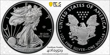 2020-W  $1 Silver Eagle - v75 Privy First Strike PR70DCAM