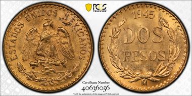 1945-Mo 2 Peso KM-461 Au N1