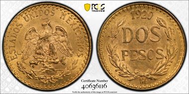 1920-Mo 2 Peso KM-461  Au MS64