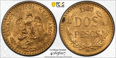 1920-Mo 2 Peso KM-461  Au MS64