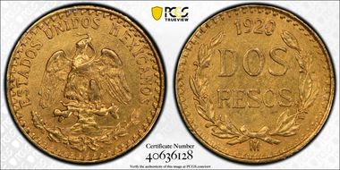 1920-Mo 2 Peso KM-461  Au N1