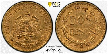 1920-Mo 2 Peso KM-461  Au MS62