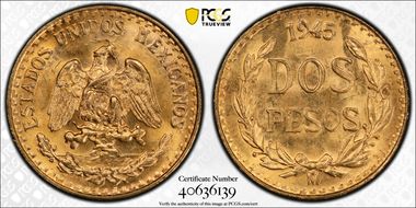 1945-Mo 2 Peso KM-461  Au MS66