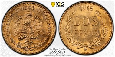 1945-Mo 2 Peso KM-461  Au MS66