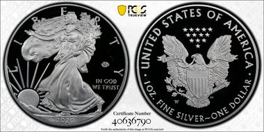 2020-W  $1 Silver Eagle - v75 Privy First Strike PR69DCAM