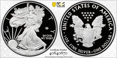 2020-W  $1 Silver Eagle - v75 Privy First Strike PR70DCAM