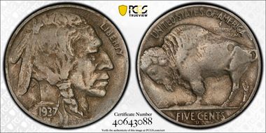 1937-D 5C 3 Legs VF35