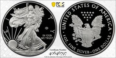 2020-W  $1 Silver Eagle - v75 Privy First Strike PR70DCAM