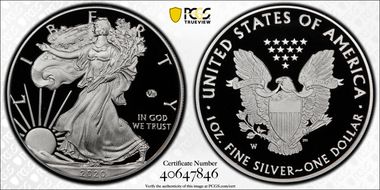2020-W  $1 Silver Eagle - v75 Privy First Strike PR70DCAM