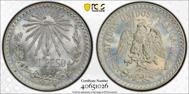 1943-M Peso KM-455  Ag MS67