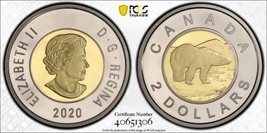 2020 $2 Polar Bear Silver Colorized Partial Gilt PR69DCAM