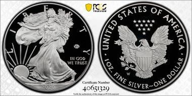 2020-W  $1 Silver Eagle - v75 Privy First Strike PR69DCAM
