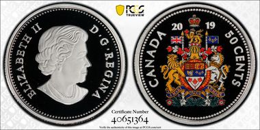 2019 50C Coat of Arms Colorized Silver PR70DCAM