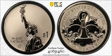 2019-S $1 American Innovation NJ Rev PR Edison Light Bulb PR70