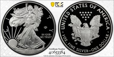 2020-W  $1 Silver Eagle - v75 Privy First Strike PR69DCAM