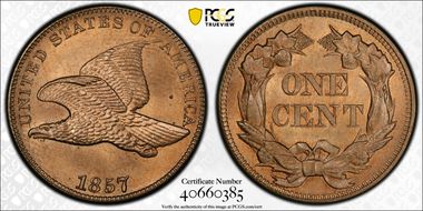1857 1C Flying Eagle MS65+