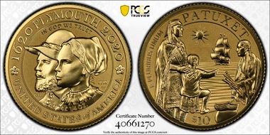 2020-W $10 Mayflower 400th Anniversary Reverse Proof First Strike PR70