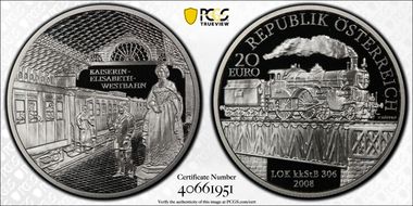 2008 € 20 Kaiserin Elisabeth Westbahn PR70DCAM
