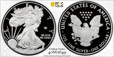 2020-W  $1 Silver Eagle - v75 Privy First Strike PR70DCAM