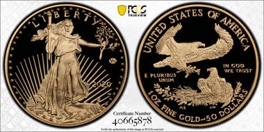 2020-W $50 Gold Eagle - v75 Privy 1 of 1945 Struck First Strike PR70DCAM
