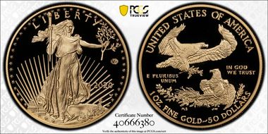 2020-W $50 Gold Eagle - v75 Privy 1 of 1945 Struck First Strike PR70DCAM