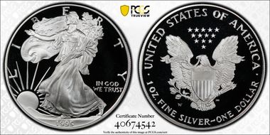 1995-W $1 Silver Eagle Mercanti Flag Signature PR70DCAM