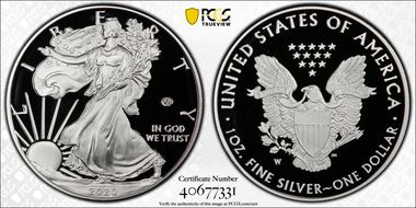 2020-W  $1 Silver Eagle - v75 Privy First Strike PR70DCAM