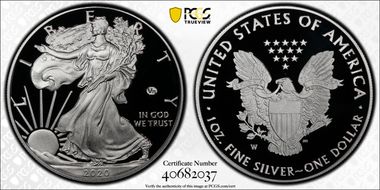 2020-W  $1 Silver Eagle - v75 Privy First Strike PR70DCAM