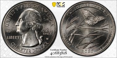 2020-W 25C Tallgrass Prairie NP V75 PCGS First Discovery MS66