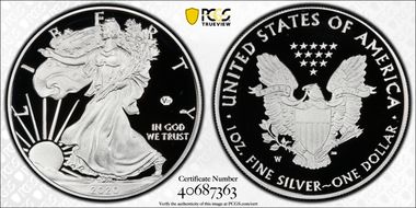 2020-W  $1 Silver Eagle - v75 Privy First Strike PR70DCAM