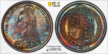 1887 6D S-3928 Shield Rev MS64