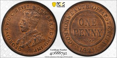 1921 1D Indian obverse MS63RB