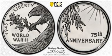 (2020) Medal End of World War II 75th Anniv.  First Strike PR70DCAM