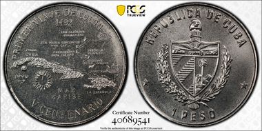 1990 Peso 1st Voyage by Columbus MS68