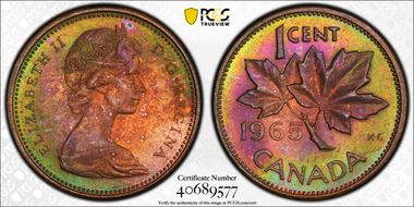 1965 1C Type 3, Lg Beads, Bl 5 MS63BN