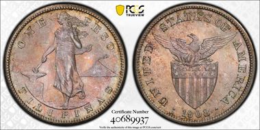 1908-S Peso KM-172  Ag MS65