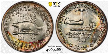 1936 50C Wisconsin MS67+