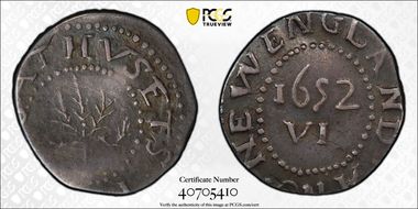 1652 6P Oak Tree, 'IN' on Obverse VF30