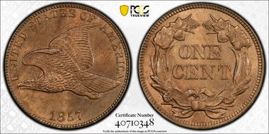 1857 1C Flying Eagle MS64
