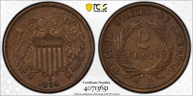 1864 2C Large Motto AU58BN