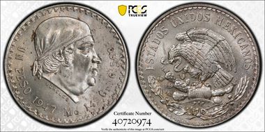 1947-Mo Peso KM-456  Ag MS64