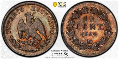 1866/4 M 10C Maxmilian MS64