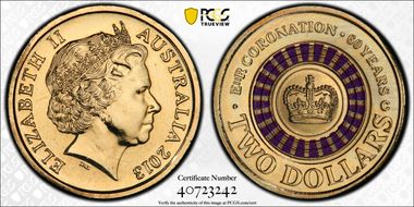 2013-C $2 Coronation Colorized MS67