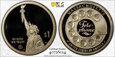 2020-S $1 American Innovation MA Telephone First Day of Issue PR70DCAM